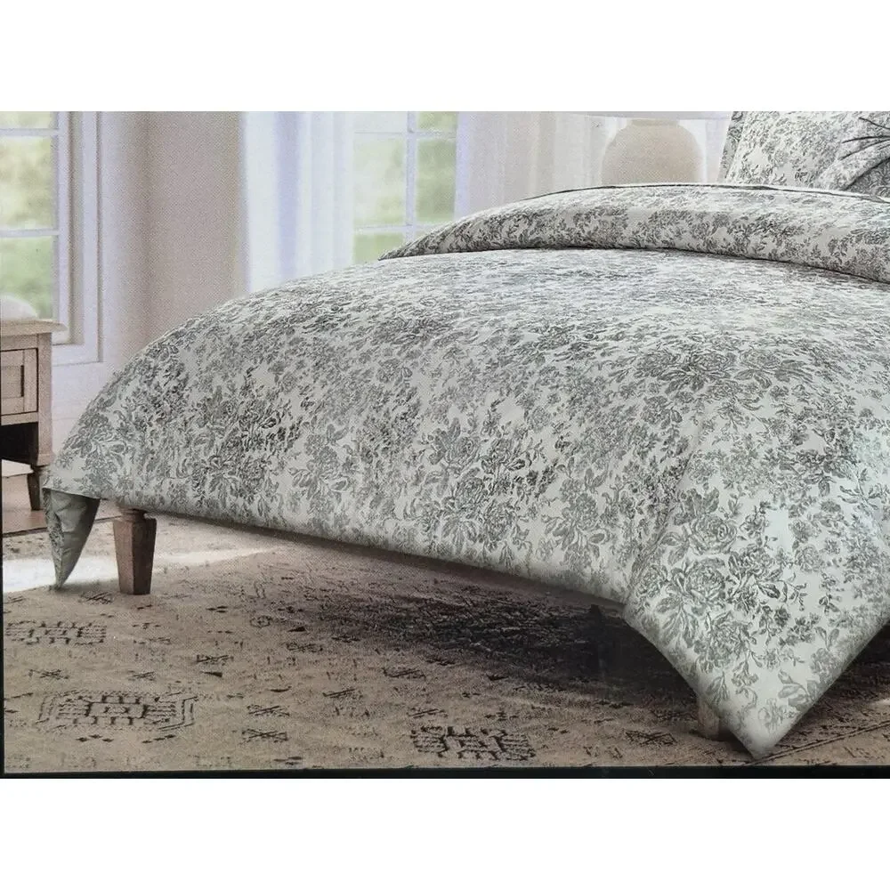 New Tahari Home 4PC KING Duvet Cover Steel Gray Shams Round Bow Pillow
